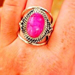 NFS Reserve Boho Chic Sterling Silver Pink Moonstone Ring Size 7